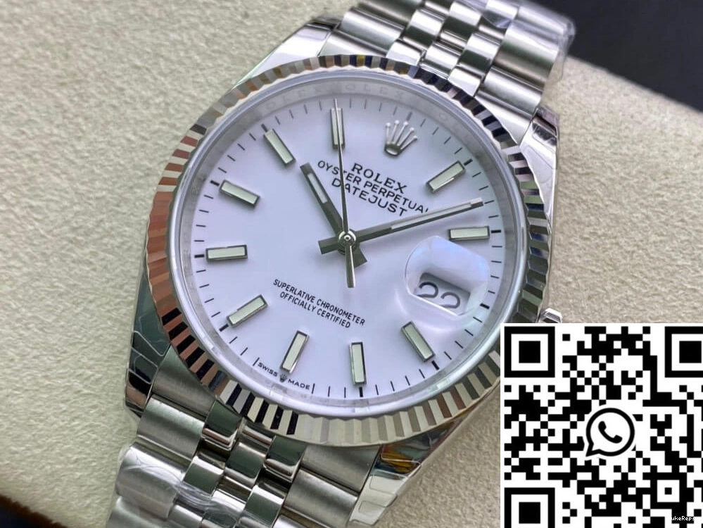 White Factory Dial Datejust 36MM Stainless EW Steel Rolex 0226